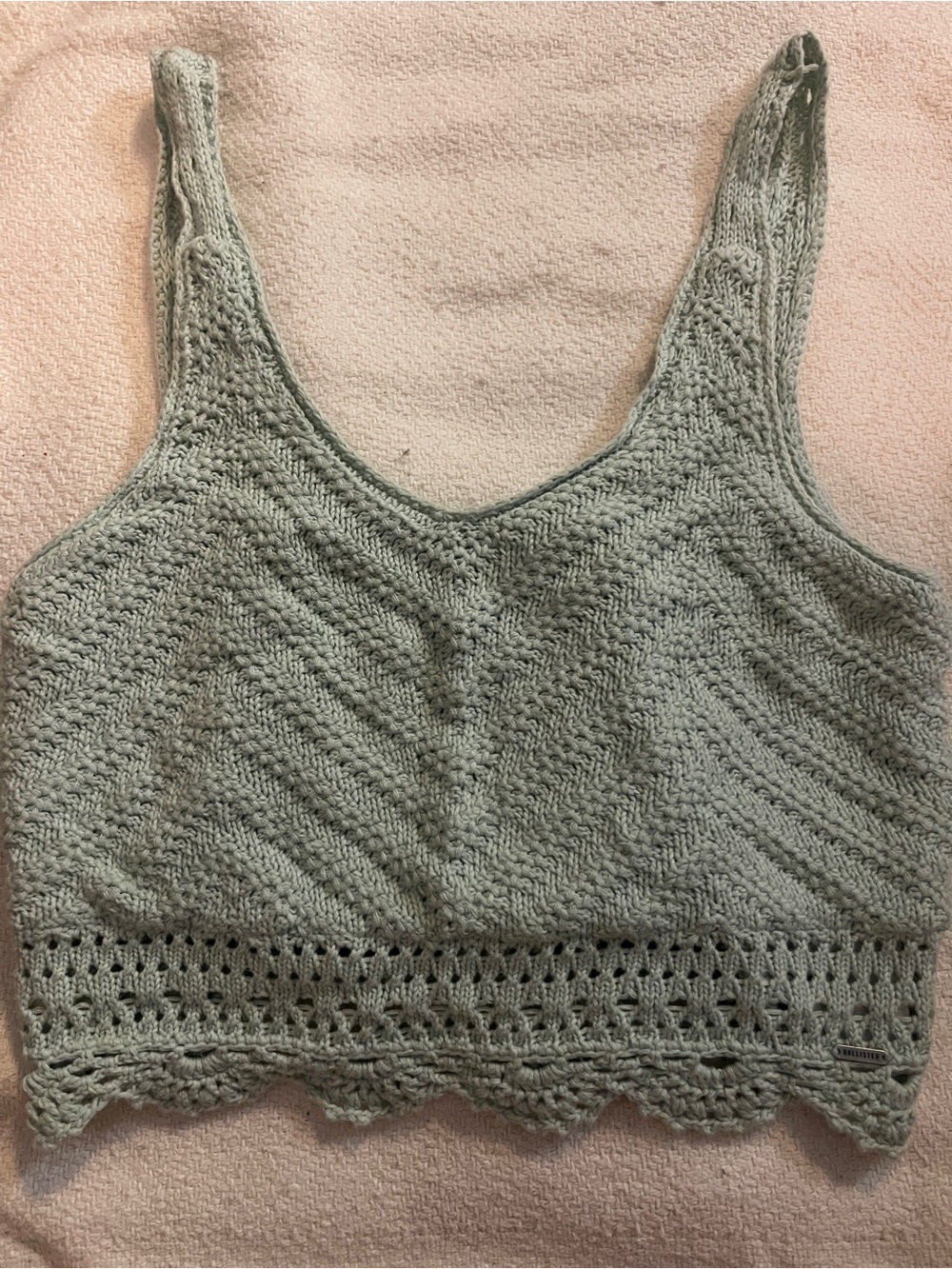 Hollister Light Green Crochet Knit Cropped Tank Top